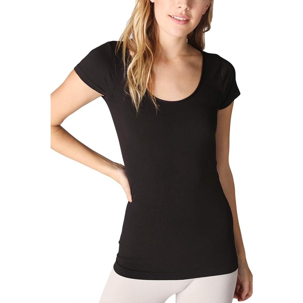 NIKIBIKI Women one size Seamless Cap Sleeve Scoop Neck Fitted t shirt